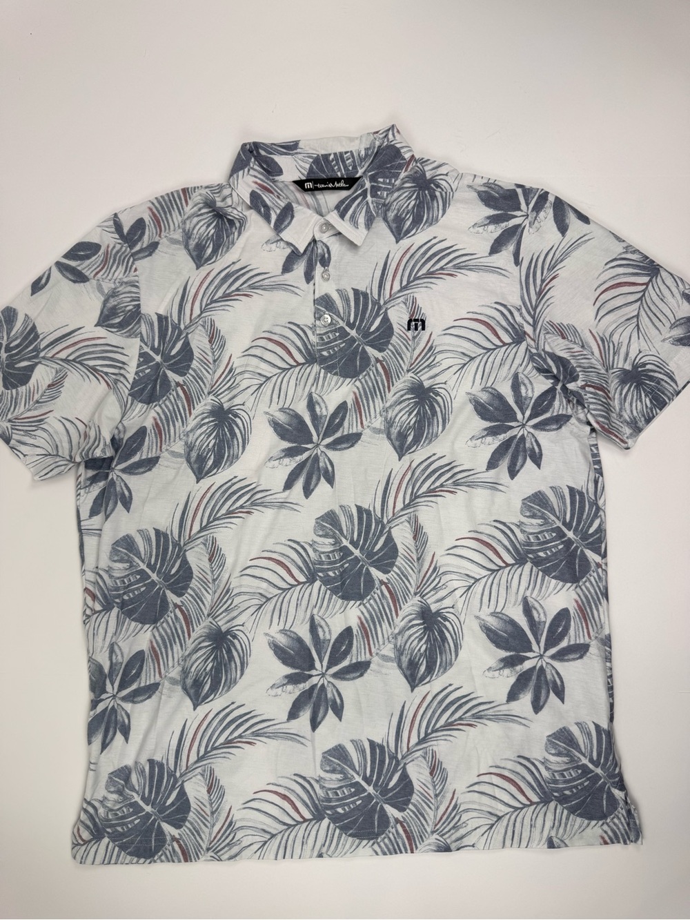 Travis Mathew Men’s Tropical Leaf Polo - White & Gray